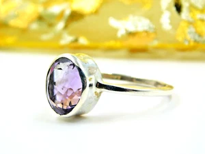 Enigmático anillo de plata de ley 925 pura con piedras preciosas de amatista natural facetadas - Imagen 1 de 6
