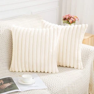 Faux Fur Plush Throw Pillow Covers 18x18 Set of 2, Luxury Soft Fluffy Striped... - Picture 1 of 8