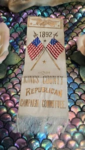 New York City Kings County 1892 Republican Campaign Ribbon Benjamin Harrison GOP - Picture 1 of 7