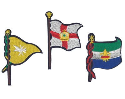 Heraldic Banner Flag Patch 3 pcs Iron On Vintage Embroidered Crown Fleur de Lis - Image 1 of 4