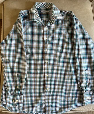 Vestido Alex Cannon LS masculino L azul-petróleo xadrez xadrez botão para baixo 100% algodão PKT - Imagem 1 de 4