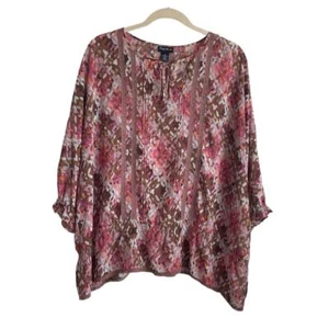 Maggie Barnes Women Tunic Top 4X Colorful Earth Tone Drop Waist Flowy Officewear - Picture 1 of 10