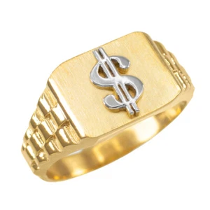 Gold Dollar Sign Cash Money Mens Ring - Picture 1 of 7
