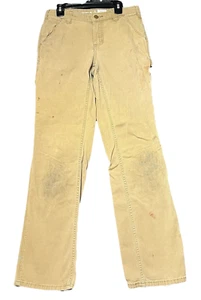 Carhartt Canvas Work Pants Womens Size 2 Tan Rugged Flex Loose Fit Distressed - Picture 1 of 22