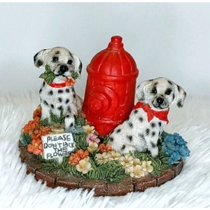 Dalmation Puppies Fire Hydrant Resin Figurine Please Dont Pick The Flowers - Picture 1 of 8