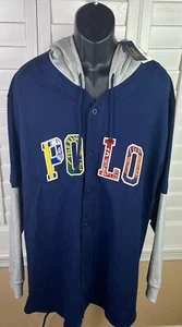 Polo Ralph Lauren Logo Jersey Spellout Hooded Baseball LS T-Shirt - Men’s 3XLT - Picture 1 of 6