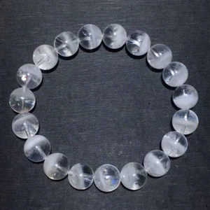10.5mm Natural Quartz White Phantom Crystal Gems Round Beads Bracelet - Picture 1 of 9