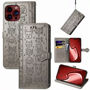 Cute Cat Dog Leather Card Wallet Case Flip Stand Cartoon Cover For Various Phone - Picture 1 of 12