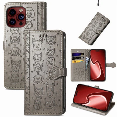 Cute Cat Dog Leather Card Wallet Case Flip Stand Cartoon Cover For Various Phone - Image 1 of 4