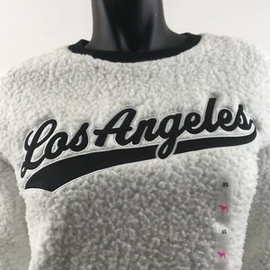 NWT Victorias Secret Pink White Los Angeles Sherpa Pullover Ultra Soft XS XSmall - Picture 1 of 9