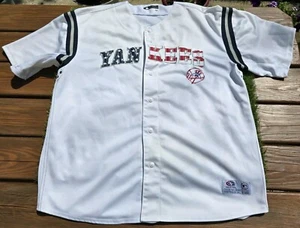 Men’s NY Yankees True Fan Stitched White Jersey XL Red White Blue Stars Stripes - Picture 1 of 13