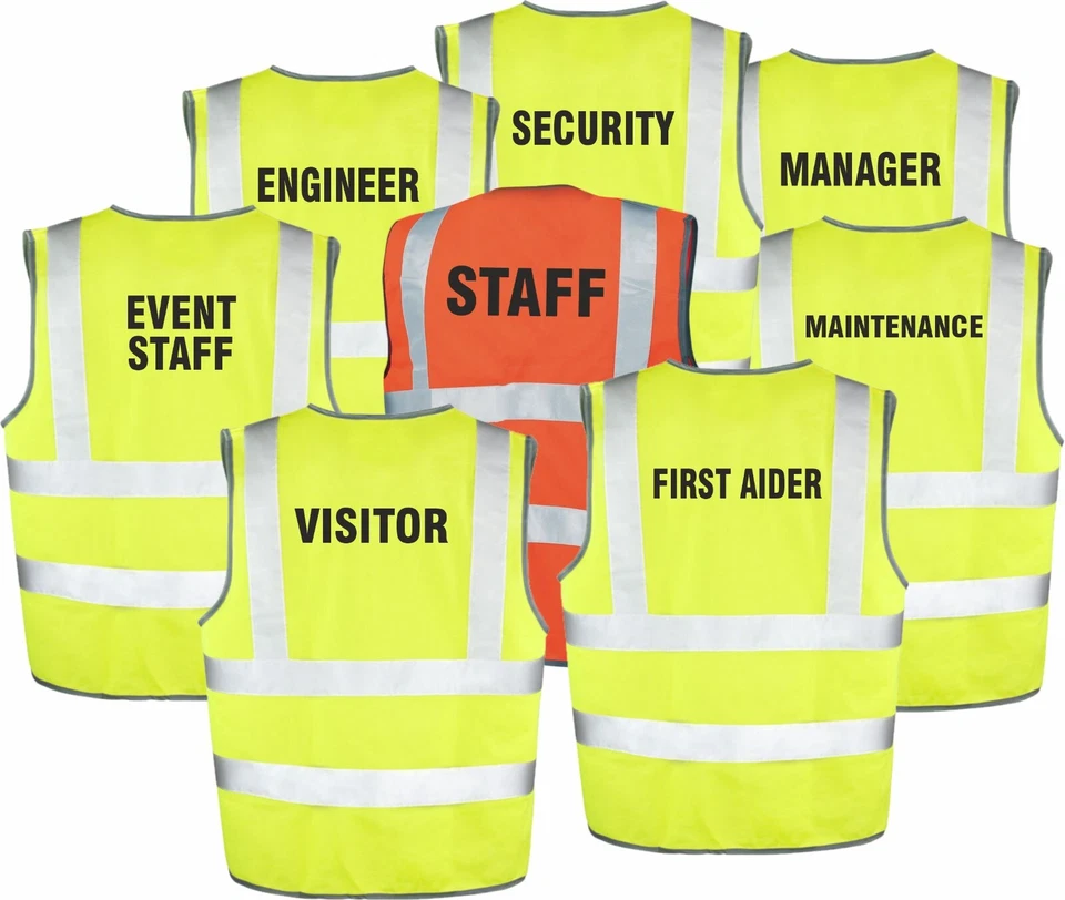 RESULT Men's Printed Hi-Viz Vests Yellow/Orange ENGINEER,SECURITY,FIRST AIDER,VISITOR