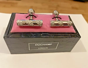 Duchamp London Clear Swarovski Crystal Barrel Bar Cufflinks in Box, Ball Return - Picture 1 of 10