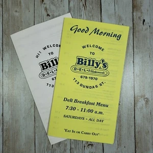Restaurant Menus Billy’s Deli Breakfast and Lunch London Ontario Dundas Street - Picture 1 of 5