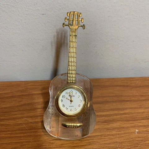 ELGIN CHYSTAL GLASS QUARTZ GUITAR CLOCK/WATCH by MIYOTA. Not Tested Cover