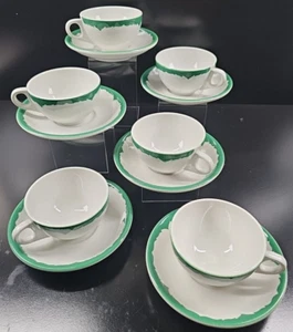 6 Shenango China Green Border Cup Saucer Set Vintage Restaurant Dish SHO131 Lot - Picture 1 of 24
