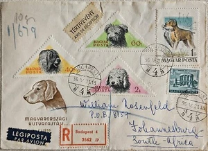 1956 Hungary Registered Budapest Cover with Dogs Stamps to Johannesburg Africa  - Picture 1 of 2