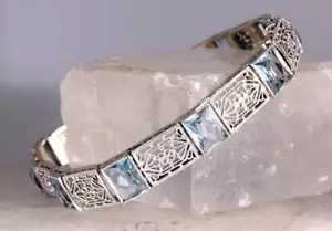 Vintage Filigree Panel Aquamarine Bracelet 7.92 CTW 7" Length 8 mm Width - Picture 1 of 9