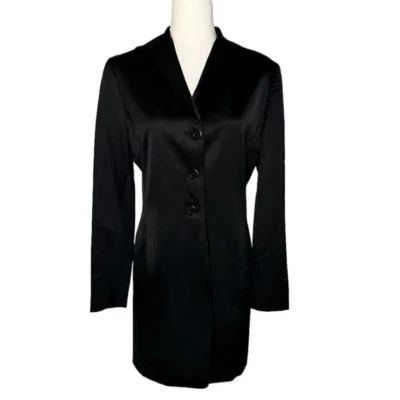 Blazer Abrigo Formal Largo Satinado Lana Negro Tahari | Talla 8 Foto 1 de 4
