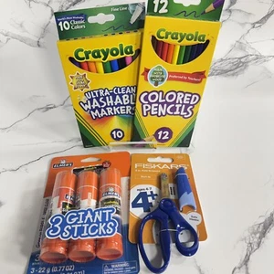 School Supply Art Bundle -Crayola/Fiskars/Elmer's- Markers Scissors Glue Sticks - Picture 1 of 4