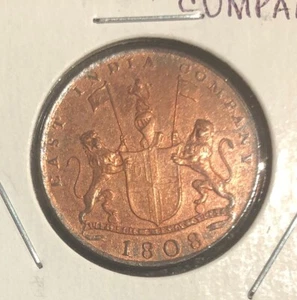 1808 EAST INDIA COMPANY 10 CASH HIGH GRADE COPPER COIN-25.8MM-KM#319 - Picture 1 of 4