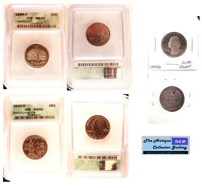 3 Vintage 25c🪙ICG MS66 1999 Connecticut🪙ICG MS66 2000 Massachusetts🪙1983 S Pr - Image 1 of 4