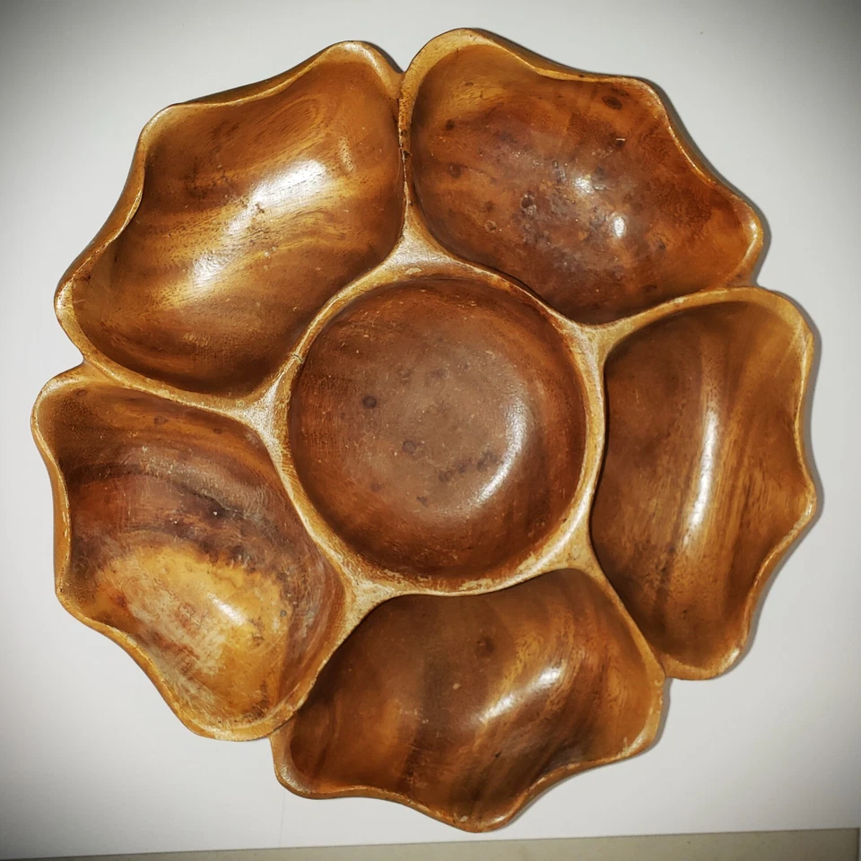 Vintage MCM Lailani Monkey Pod Pupu Platter Lazy Susan Signed Hawaii 11.5" - Image 1 of 4