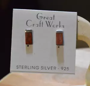 Orecchini in argento sterling palo rettangolare vero legno - Foto 1 di 4