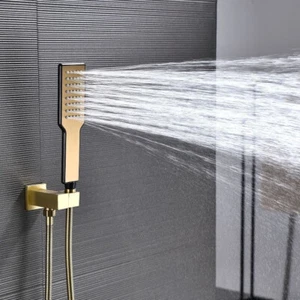 Black+Brushed Gold Handheld Shower Wand With Brass Adjustable Shower Holder Kit - Picture 1 of 10