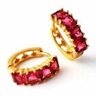 Pretty New Yellow Gold Filled 4 Red Princess Cut Cz  Round Huggie Hoop Earrings