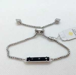 New Kendra Scott Stan Matte Silver Adjustable Chain Bracelet In Black - Picture 1 of 2