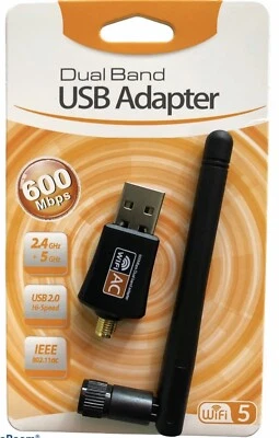 600Mbps Wireless USB WiFi Adapter Dongle Dual Band 2.4G/5GHz W/Antenna 802.11AC - Image 1 of 4