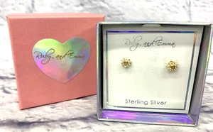 RUBY AND EMMA STERLING SILVER GOLD SILVER HEART EARINGS IN GIFT BOX FOR HER NEW - Picture 1 of 6