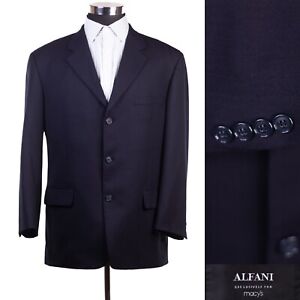 Alfani regular Fit Navy Blue Herringbone 3 Button Wool Blend Blazer Sportcoat 42