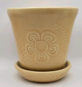 Shawnee Pottery Flower Fern Pot Peach Jardiniere Planter Attached Saucer USA - Picture 1 of 17