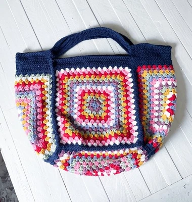Handmade Women’s Large Crochet Tote Shoulder Bag Multicolor Cotton Lined - Image 1 of 4