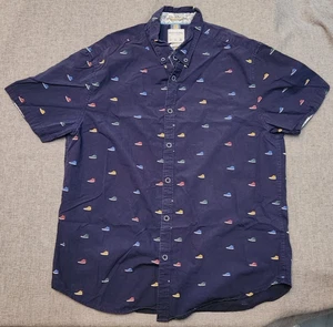 Denim&Flower Ricky Singh 100%Cotton Short Sleeve Shoe Pattern Button Down Sz L - Picture 1 of 5