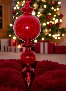 Mundgeblasenes Glas Endform Weihnachtsschmuck ausgefallener Tropfen tiefrot 8 Zoll - Bild 1 von 9