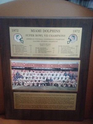 Miami Dolphins Super Bowl VII Champions 1972 placa de madera 13"x16" equipo invicto Foto 1 de 4