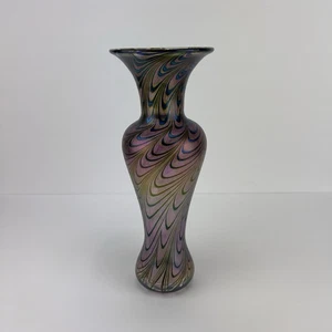 Robert Held Glass Vase Feather Iridescent 11in                   z3q - Picture 1 of 24