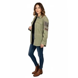 Free People Green Military Coat | Beaded Patch Utility Jacket | L - Picture 1 of 12