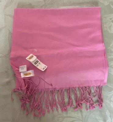 NWT $98 Talbots Pink Fringe Silk Long Scarf Wrap Pashmina 88”x22” New - Image 1 of 4