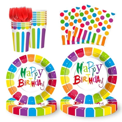 125 радужных тарелок для вечеринки на день рождения в комплекте с дизайном в виде радужных точек — Inc... - Изображение 1 из 4