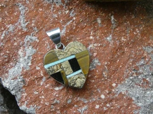 Tigerauge Onyx Herz Edelstein Opal Aluminium Sterlingsilber Legierung Anhänger AT13 - Bild 1 von 9