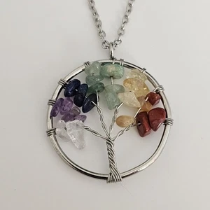 7 Chakras Gemstones Tree Of Life Pendant With Stainless Steel Chain - Picture 1 of 2