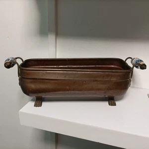 Vintage French Copper Trough Planter with Brass Claw Feet and Ceramic Handles. - Picture 1 of 8