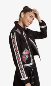 Desigual Chaq-Arento Mexican Motif Black Jean Jacket EU 42 US Large - Picture 1 of 12