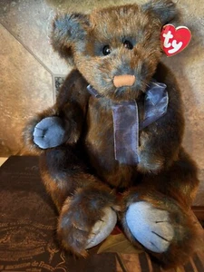 "Oso de peluche Ty Classic Broderick marrón/azul animal de peluche 15"" 1999 - nuevo" - Imagen 1 de 8