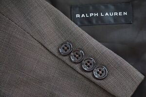 Ralph Lauren Black Label RLBL Brown Nailhead Wool 2 Pc Suit Jacket Pants Sz 44L