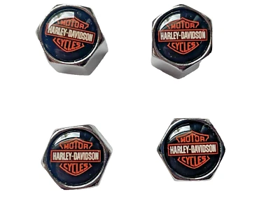 set of 4 ~ Harley Davidson chrome air valve caps with tightening wrench - Image 1 of 3